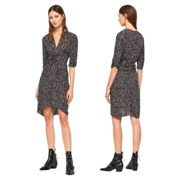 ALLSAINTS Josephine Waterleo Short Sleeve Ruched Leopard Print Mini Dress NEW - Picture 8 of 14